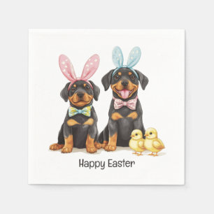 Servilleta De Papel Feliz Pascua Perros Rottweiler Ojos de Conejo