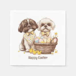 Servilleta De Papel Feliz Pascua Perros Shih Tzu
