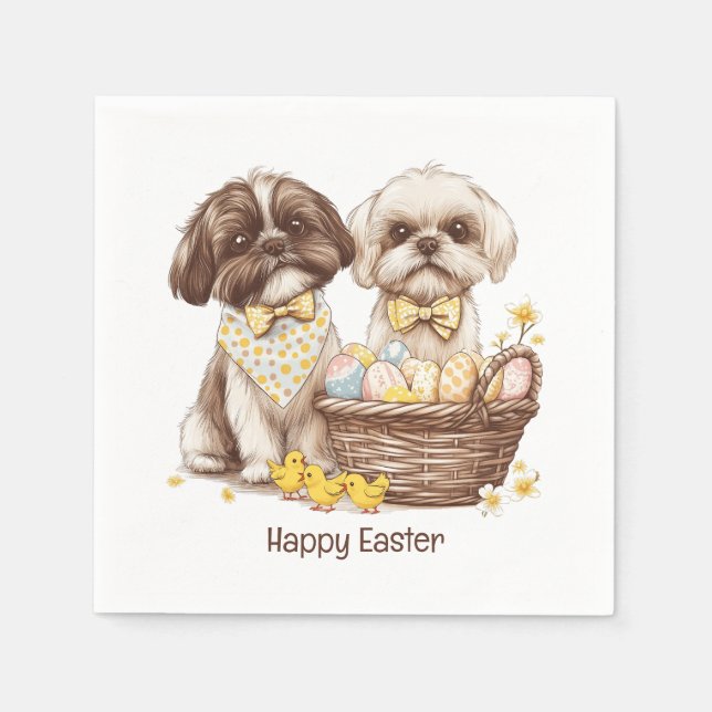 Servilleta De Papel Feliz Pascua Perros Shih Tzu (Anverso)