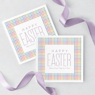 Servilleta De Papel Feliz Pascua plaid pastel personalizable primavera