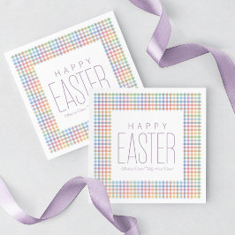 Servilleta De Papel Feliz Pascua plaid pastel personalizable primavera