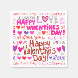 Servilleta De Papel Feliz Patrón de Doodles de San Valentín