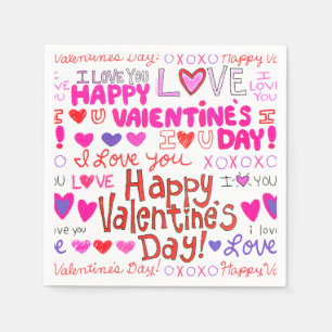 Servilleta De Papel Feliz Patrón de Doodles de San Valentín