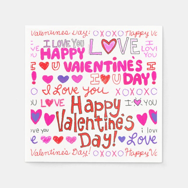 Servilleta De Papel Feliz Patrón de Doodles de San Valentín (Anverso)