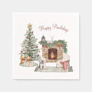 Servilleta De Papel Feliz Pawlidays Diseño de Perro - Bichon Frise