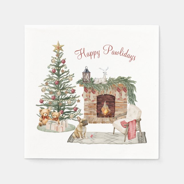 Servilleta De Papel Feliz Pawlidays Diseño de Perro - Bulldog Francés (Anverso)