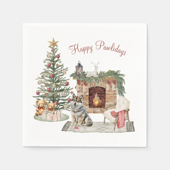 Servilleta De Papel Feliz Pawlidays Diseño de Perro - Husky (Anverso)