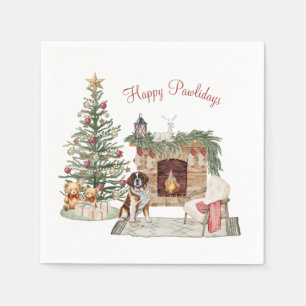 Servilleta De Papel Feliz Pawlidays Diseño de Perro - San Bernardo