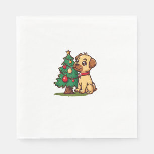 Servilleta De Papel Feliz perro navideño con un bonito árbol para adul