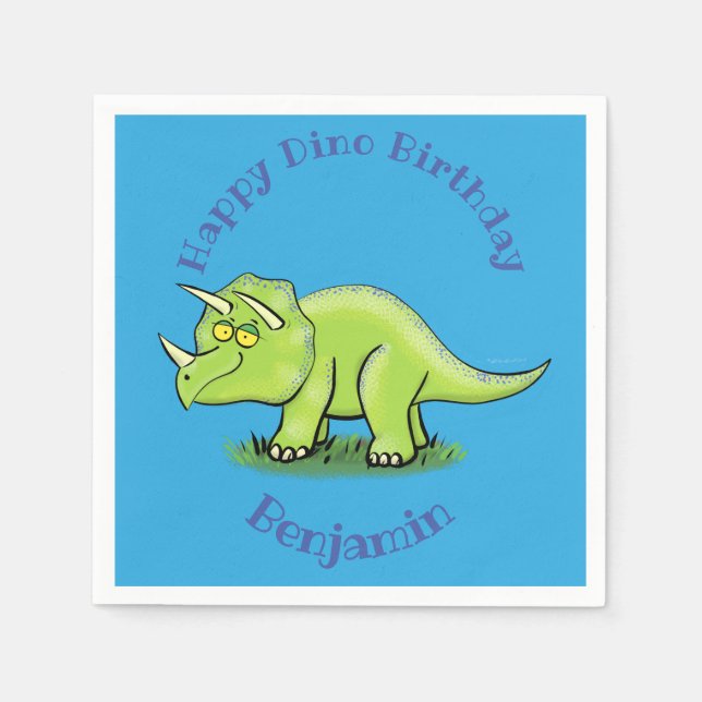 Servilleta De Papel Feliz personalizado de triceratops dinosaurios ver (Anverso)