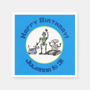 Servilleta De Papel Feliz personalizado de trío de robots lindos