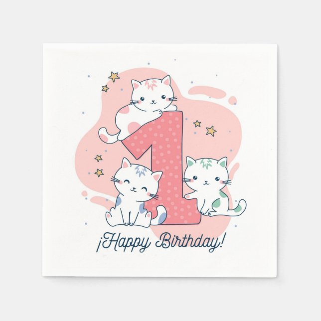 Servilleta De Papel Feliz primer cumpleaños (Anverso)