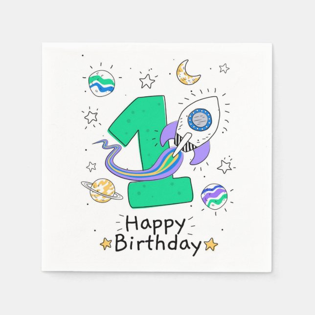 Servilleta De Papel Feliz primer cumpleaños (Anverso)