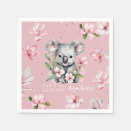 Servilleta De Papel Feliz primer cumpleaños a la acuarela Koala