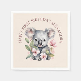 Servilleta De Papel Feliz primer cumpleaños a la acuarela Koala