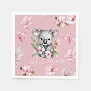 Servilleta De Papel Feliz primer cumpleaños Koala acuarela