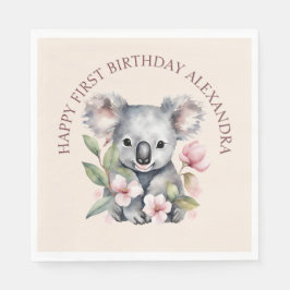 Servilleta De Papel Feliz primer cumpleaños Koala acuarela