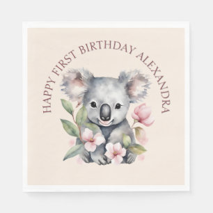 Servilleta De Papel Feliz primer cumpleaños Koala acuarela