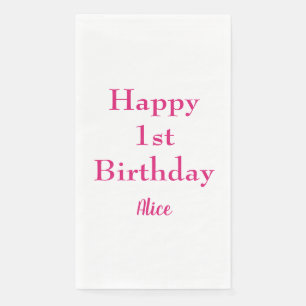 Servilleta De Papel Feliz primer cumpleaños nombre personalizado rosa