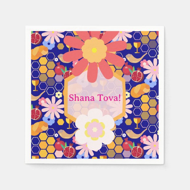 Servilleta De Papel Feliz Rosh Hashanah Patrón floral de Año Nuevo jud (Anverso)