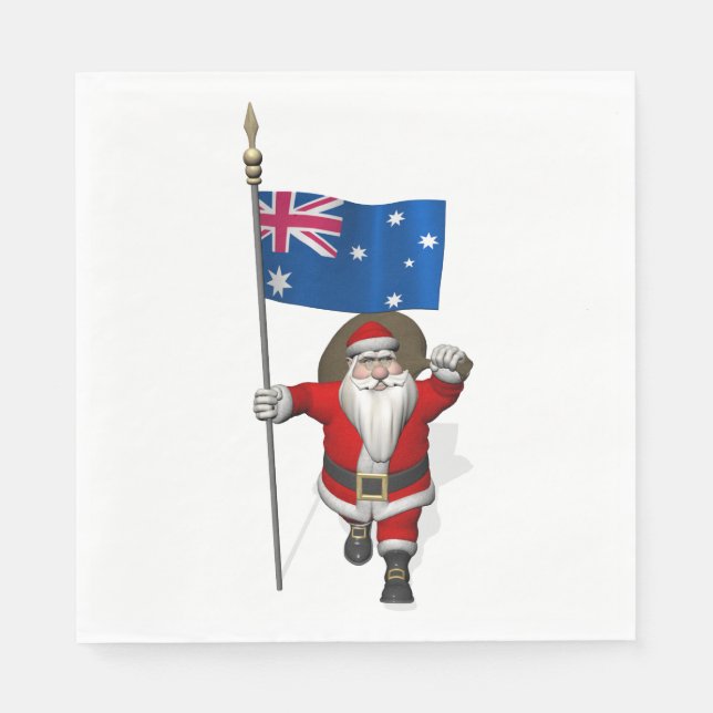 Servilleta De Papel Feliz Santa Claus con bandera de Australia (Anverso)