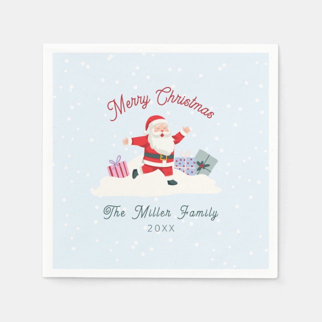 Servilleta De Papel Feliz Santa, Navidades azul claro (Anverso)