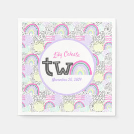 Servilleta De Papel Feliz segundo cumpleaños, Fiesta de niña arcoiris