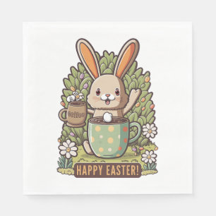 Servilleta De Papel Feliz Semana Santa Bunny Floral Egg Hunting Coffee