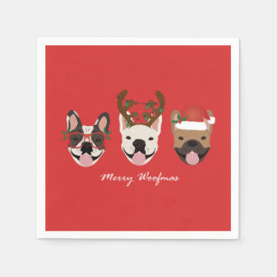 Servilleta De Papel Feliz Woofmas Bulldogs Franceses Cabezas de Navida