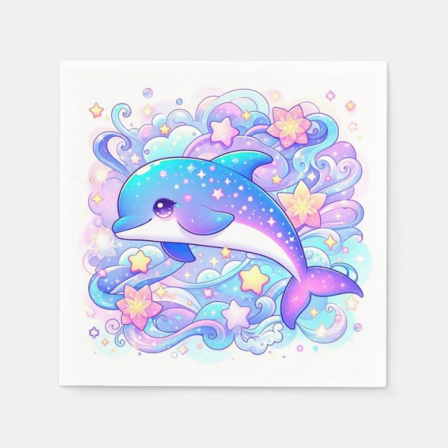 Servilleta De Papel Feliz y caprichoso delfín Baby Shower (Anverso)