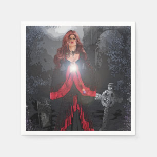 Servilleta De Papel Femenino rezando en el cementerio