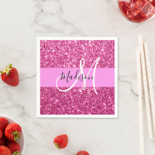 Servilleta De Papel Femenino y glamuroso monograma con brillo rosa cal