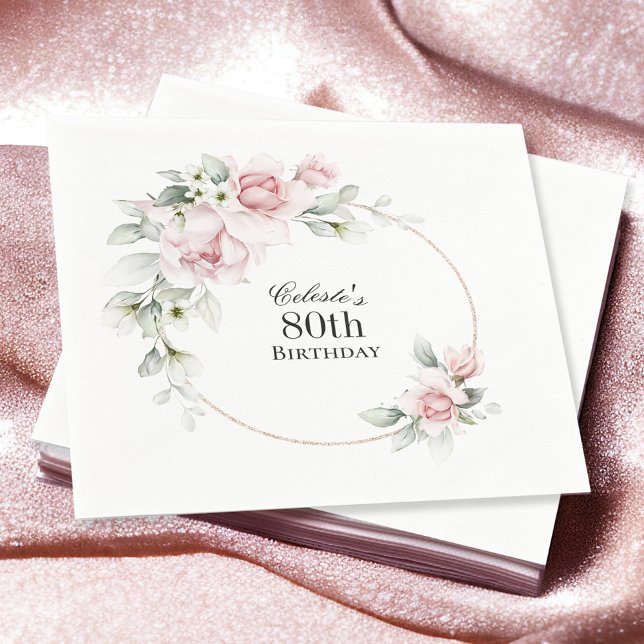 Servilleta De Papel Feminine Pink Floral 80th Birthday Party (Subido por el creador)