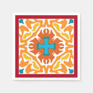 Servilleta De Papel Feroy Naranja, mosaico español con acentos azules