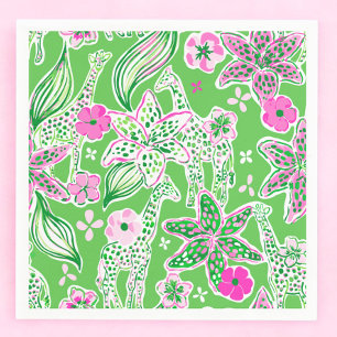 Servilleta De Papel Festa Floral de la Jirafa Verde Preppy Lily