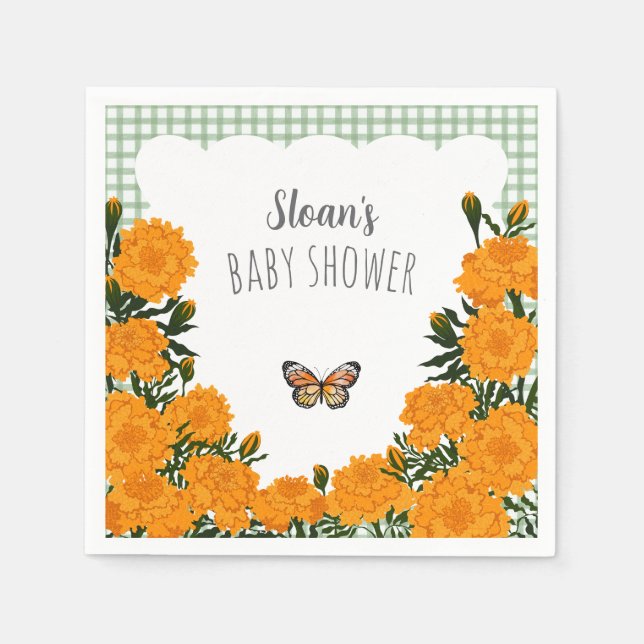 Servilleta De Papel Festejo de bebé Gingham Marigold del Bosque 019 (Anverso)