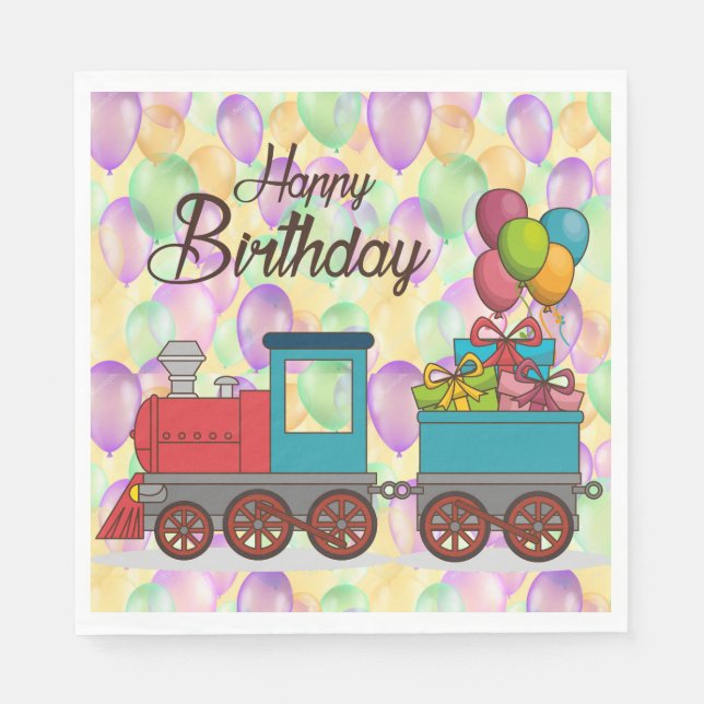 Servilleta De Papel Festive Birthday  Balloon Train Birthday (Anverso)