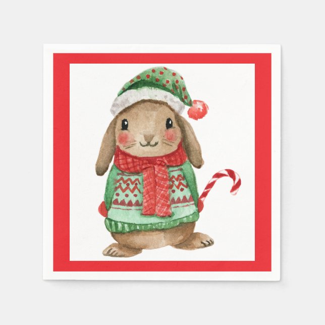 Servilleta De Papel Festive christmas bunny with candy cane (Anverso)