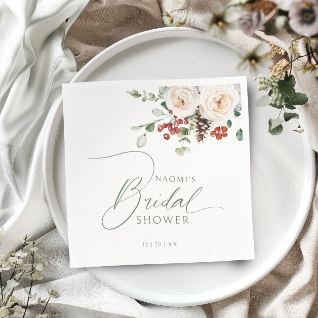 Servilleta De Papel Festive Floral Winter Holiday Bridal Shower  (Festive Floral Winter Holiday Bridal Shower Napkins)