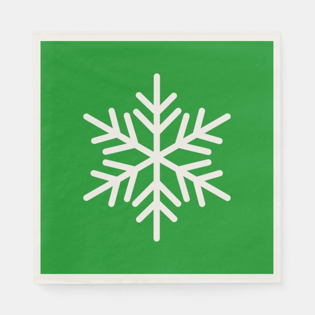 Servilleta De Papel Festive Fun White Alpine Snowflake On Kelly Green (Anverso)