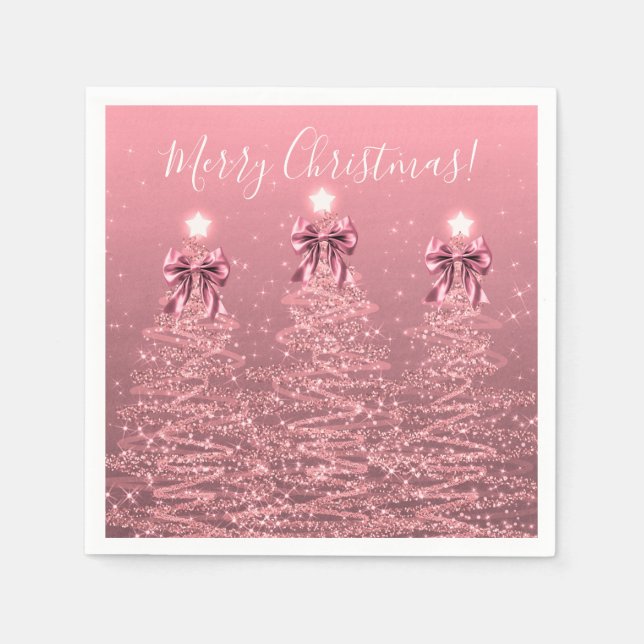 Servilleta De Papel Festive Holiday Blush Pink  Christmas Trees Bows (Anverso)