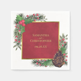 Servilleta De Papel Festive Holly Berries & Pine Holiday Wedding