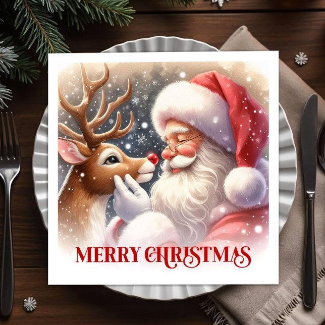 Servilleta De Papel Festive Santa Claus Rudolph Christmas Party Dinner (Festive Santa Rudolph Christmas Party Napkins)