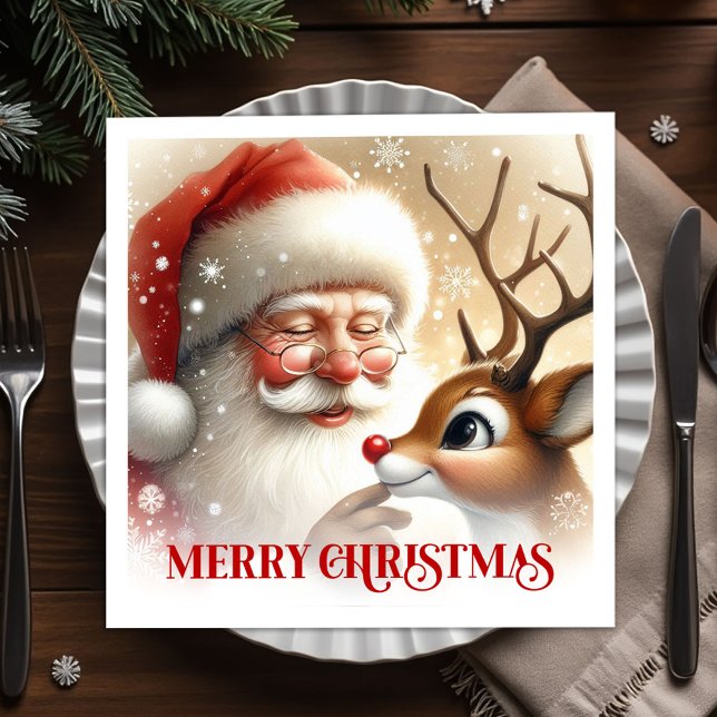 Servilleta De Papel Festive Santa Claus Rudolph Holiday Dinner Party  (Festive Santa Claus Rudolph Holiday Dinner Party Napkins

)