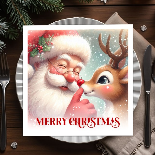 Servilleta De Papel Festive Santa Rudolph Christmas Napkins Holiday (Festive Santa Rudolph Christmas Napkins for Holiday Party)