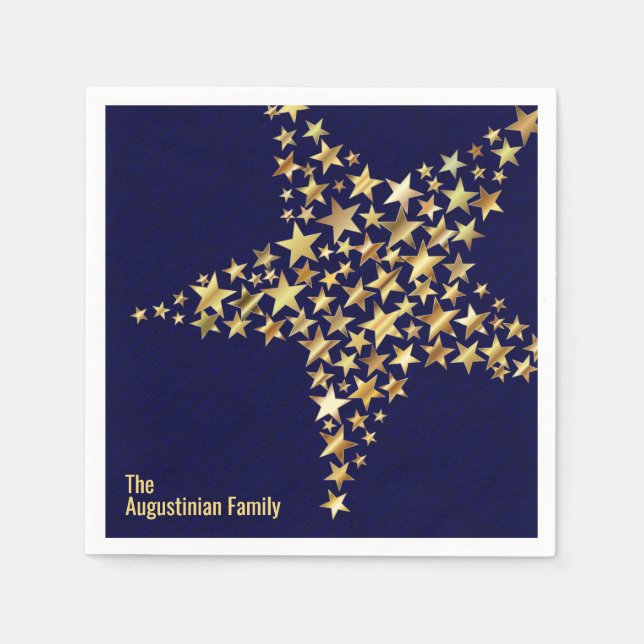 Servilleta De Papel FESTIVE STARS Personalizado Holiday Blessing BLUE  (Anverso)