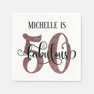 Servilleta De Papel Festividad 50 y fabuloso Rosa Purpurina de oro Cum