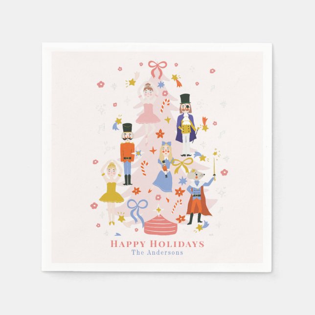 Servilleta De Papel Festividad de árbol de navidad rosa (Anverso)