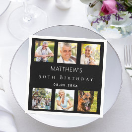 Servilleta De Papel Festividad de cumpleaños del collage de fotos negr