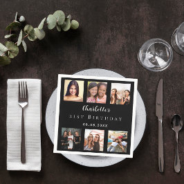 Servilleta De Papel Festividad de cumpleaños del collage de fotos negr